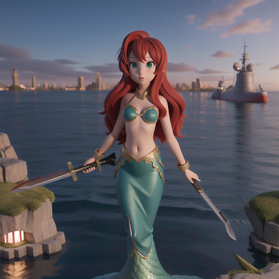 Image For Post Anime, submarine, mermaid, sword, romance, city, HD, 4K, AI Generated Art