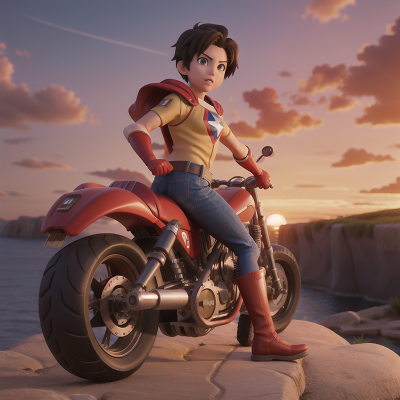 Image For Post Anime, sunset, bravery, superhero, motorcycle, treasure, HD, 4K, AI Generated Art
