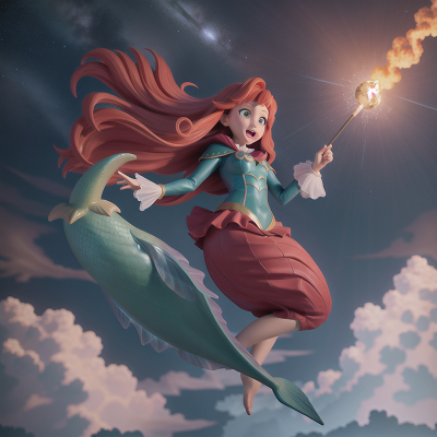 Image For Post Anime, flood, flying, meteor shower, witch, mermaid, HD, 4K, AI Generated Art
