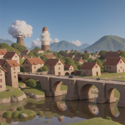 Image For Post Anime, ancient scroll, bridge, rocket, train, village, HD, 4K, AI Generated Art