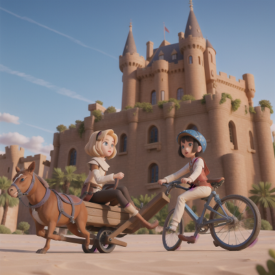 Image For Post Anime, suspicion, sled, bicycle, desert oasis, medieval castle, HD, 4K, AI Generated Art