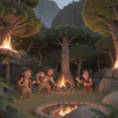 Image For Post Anime, cavemen, volcano, village, jungle, bear, HD, 4K, AI Generated Art