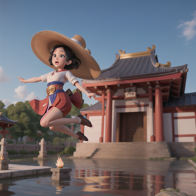 Image For Post Anime, temple, jumping, drought, wizard's hat, geisha, HD, 4K, AI Generated Art