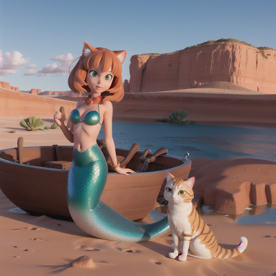 Image For Post Anime, boat, desert, cat, scientist, mermaid, HD, 4K, AI Generated Art