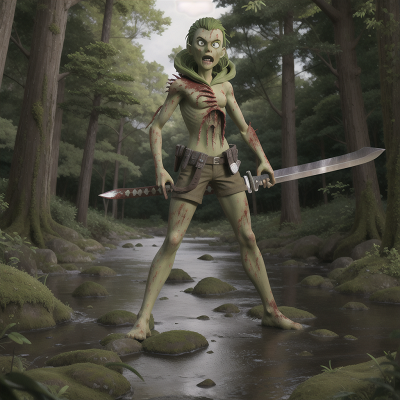 Image For Post Anime, forest, alien, zombie, sword, river, HD, 4K, AI Generated Art