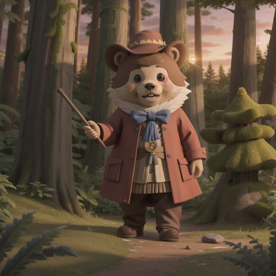 Image For Post Anime, wizard, forest, detective, sunset, bear, HD, 4K, AI Generated Art