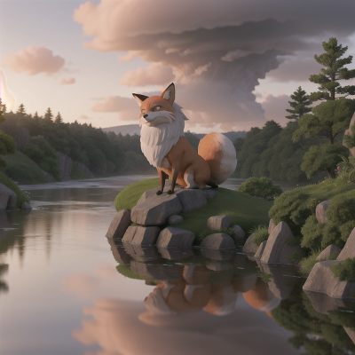 Image For Post Anime, river, fog, fox, thunder, dwarf, HD, 4K, AI Generated Art