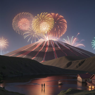 Image For Post Anime, celebrating, piano, fireworks, flood, volcano, HD, 4K, AI Generated Art