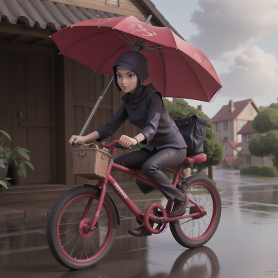 Image For Post Anime, bicycle, umbrella, villain, farmer, ninja, HD, 4K, AI Generated Art