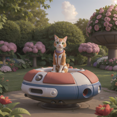 Image For Post Anime, hovercraft, force field, garden, romance, cat, HD, 4K, AI Generated Art