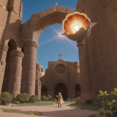 Image For Post Anime, energy shield, trumpet, cathedral, chimera, desert oasis, HD, 4K, AI Generated Art