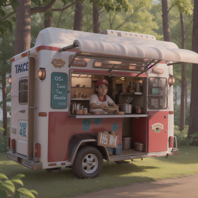 Image For Post Anime, taco truck, chef, musician, forest, bird, HD, 4K, AI Generated Art