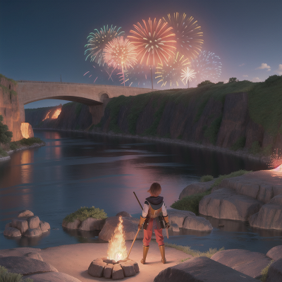 Image For Post Anime, river, exploring, fireworks, knight, lava, HD, 4K, AI Generated Art