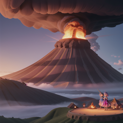 Image For Post Anime, fog, volcano, village, unicorn, fairy, HD, 4K, AI Generated Art