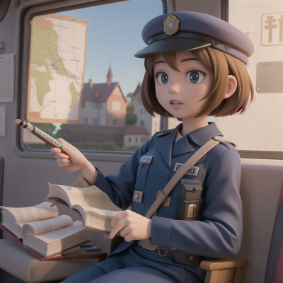 Image For Post Anime, flute, train, police officer, book, map, HD, 4K, AI Generated Art