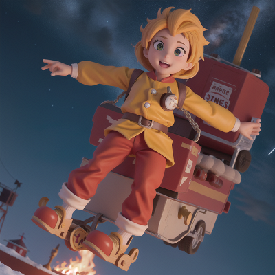Image For Post Anime, sled, stars, firefighter, circus, fire, HD, 4K, AI Generated Art