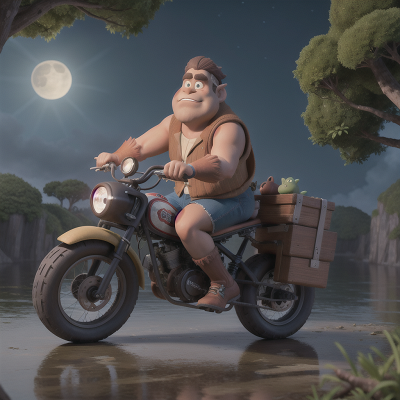 Image For Post Anime, ogre, bicycle, moonlight, island, bigfoot, HD, 4K, AI Generated Art