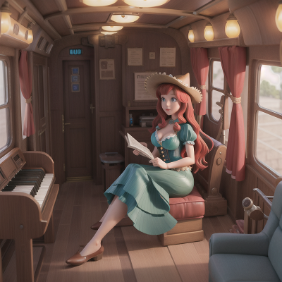 Image For Post Anime, holodeck, piano, mermaid, bus, wild west town, HD, 4K, AI Generated Art