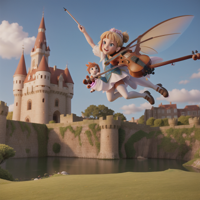 Image For Post Anime, griffin, fairy dust, violin, medieval castle, hovercraft, HD, 4K, AI Generated Art