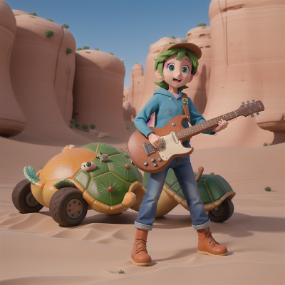 Image For Post Anime, flying, desert, turtle, electric guitar, fruit market, HD, 4K, AI Generated Art
