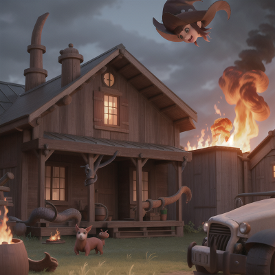 Image For Post Anime, farm, kraken, fire, witch, wild west town, HD, 4K, AI Generated Art