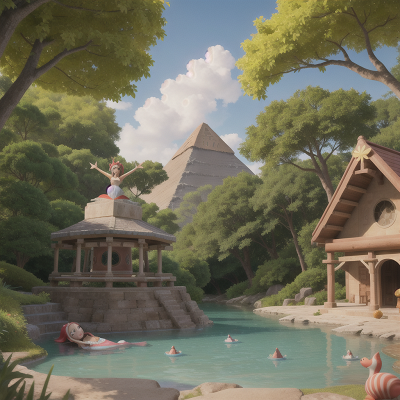 Image For Post Anime, pyramid, mermaid, park, carnival, forest, HD, 4K, AI Generated Art