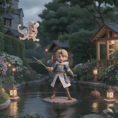 Image For Post Anime, knights, river, wizard, ghostly apparition, garden, HD, 4K, AI Generated Art