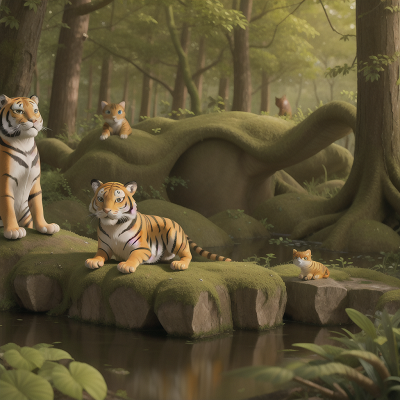 Image For Post Anime, forest, cat, swamp, fairy, tiger, HD, 4K, AI Generated Art