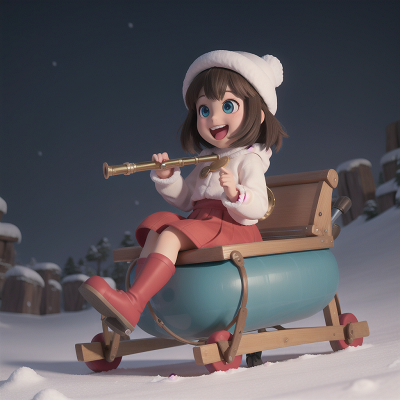 Image For Post Anime, flute, sled, space, laughter, snow, HD, 4K, AI Generated Art