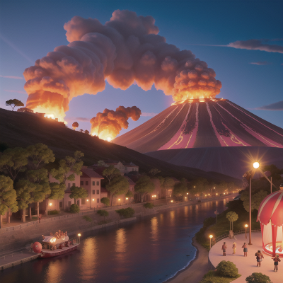 Image For Post Anime, circus, city, volcano, trumpet, river, HD, 4K, AI Generated Art
