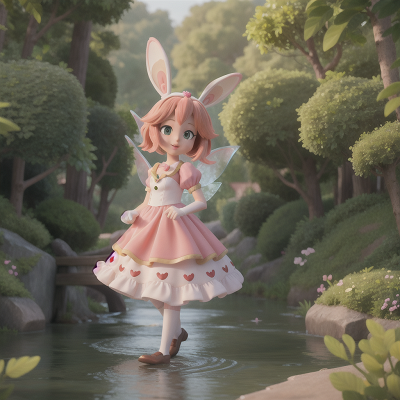 Image For Post Anime, rabbit, fairy, river, romance, fish, HD, 4K, AI Generated Art