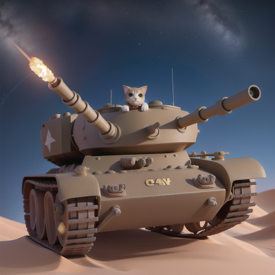 Image For Post Anime, tank, stars, cat, queen, desert, HD, 4K, AI Generated Art