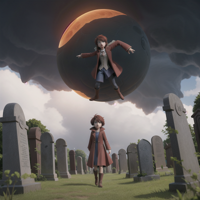 Image For Post Anime, fog, scientist, teleportation device, haunted graveyard, solar eclipse, HD, 4K, AI Generated Art
