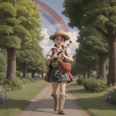Image For Post Anime, bagpipes, farmer, rainbow, city, forest, HD, 4K, AI Generated Art