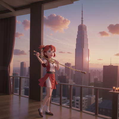 Image For Post Anime, celebrating, sunrise, flute, skyscraper, fire, HD, 4K, AI Generated Art
