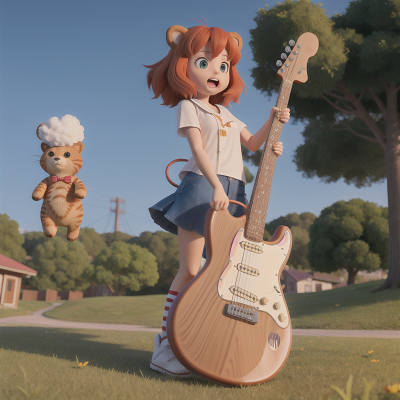Image For Post Anime, electric guitar, wind, cat, failure, bear, HD, 4K, AI Generated Art