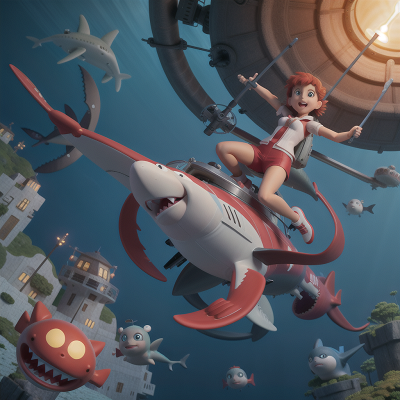 Image For Post Anime, shark, helicopter, hovercraft, underwater city, magic wand, HD, 4K, AI Generated Art