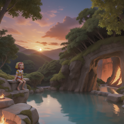 Image For Post Anime, volcano, swimming, enchanted forest, sphinx, sunset, HD, 4K, AI Generated Art
