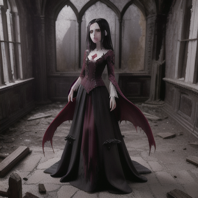 Image For Post Anime Art, Broken vampire, ghostly pale skin and raven hair, in a dilapidated castle chamber