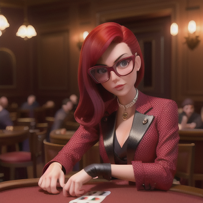 Image For Post Anime Art, Undercover secret agent, bold crimson hair with dark, round glasses
