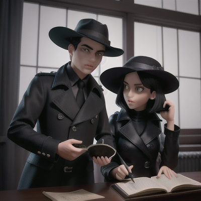 Image For Post | Anime, manga, Astute detective duo, sleek black hair and green-eyed assistant, in a dimly lit study, pouring over evidence and clues, a raven perched on the windowsill, stylish trench coats and fedoras, noir-inspired monochrome art style, a thrilling and mysterious atmosphere - [AI Art, Anime Scene: Two Boys ](https://hero.page/examples/anime-scene:-two-boys-stable-diffusion-prompt-library)