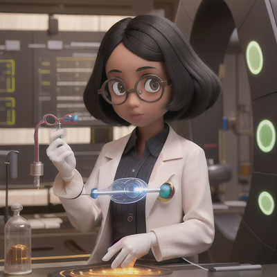 Image For Post Anime Art, Inquisitive scientist, black hair with round glasses, in a bustling research laboratory