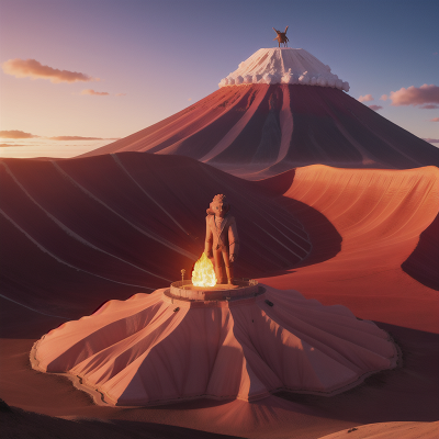 Image For Post Anime, circus, sunrise, volcano, desert, statue, HD, 4K, AI Generated Art