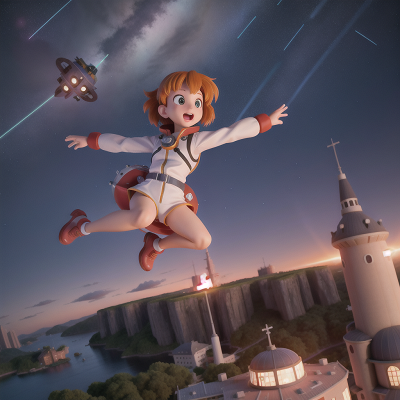 Image For Post Anime, jumping, space station, cathedral, meteor shower, hovercraft, HD, 4K, AI Generated Art