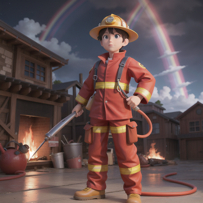 Image For Post Anime, firefighter, rainbow, storm, knights, market, HD, 4K, AI Generated Art