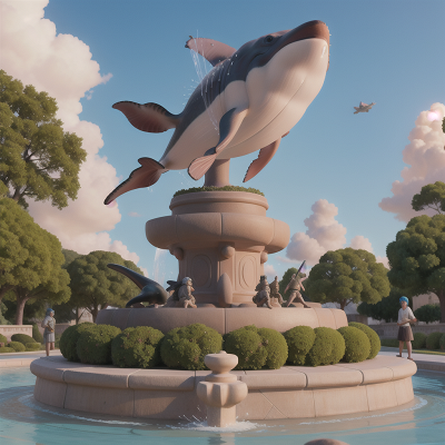 Image For Post Anime, fountain, statue, whale, tribal warriors, rocket, HD, 4K, AI Generated Art