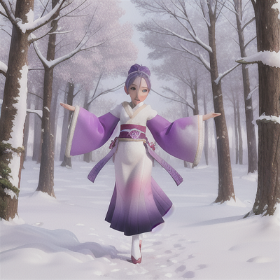 Image For Post Anime Art, Graceful snow dancer, swirling lavender locks, on a solemn snowy glade