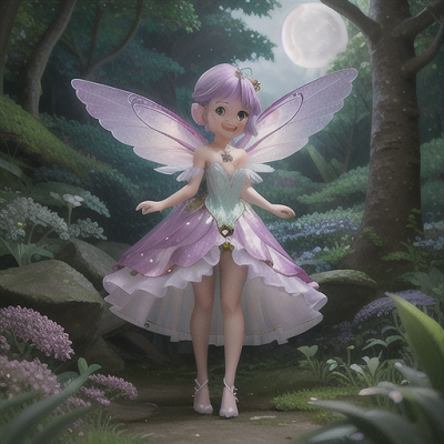 Image For Post Anime Art, Whimsical fairy, glittering lilac hair and iridescent wings, in a luminous moonlit forest