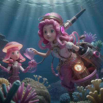 Image For Post Anime Art, Resourceful jellyfish inventor, electric pink hair and glowing jellyfish tentacles, in a hidden underwater l