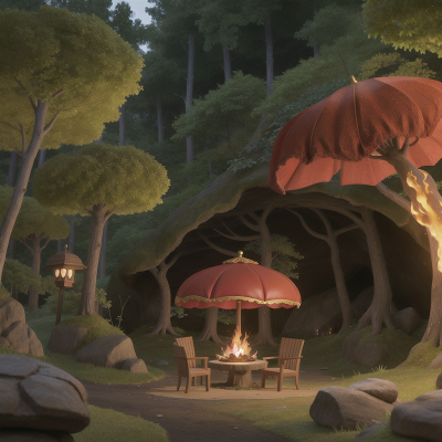 Image For Post Anime, enchanted forest, fire, cave, police officer, umbrella, HD, 4K, AI Generated Art